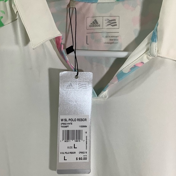 Adidas White Floral Short Sleeve Polo Resor Sleeveless - Picture 3 of 7